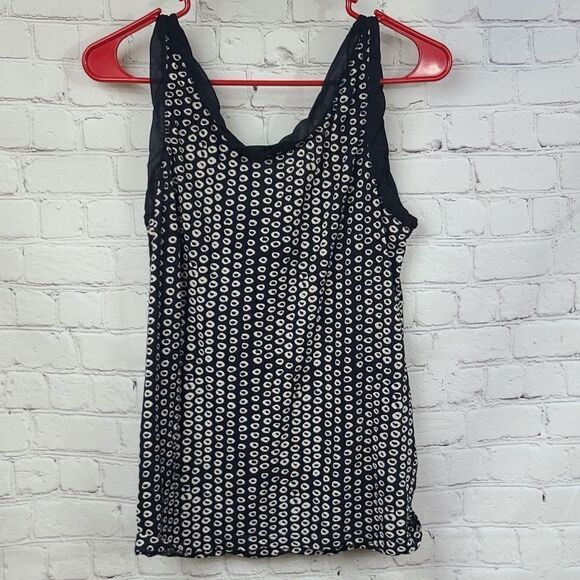 LOFT Ooh La La Twist Trim Tank Black Tan Circle Dots Sleeveless Top Small Tee - Picture 9 of 11